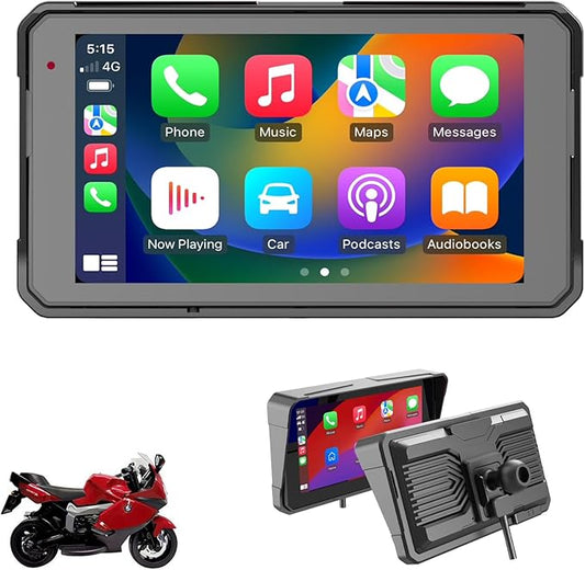 Sunweyer 5" Portable Motorcycle Touchscreen with Wireless CarPlay & Android Auto, TPMS, Wireless GPS Navigation, Dual Bluetooth, IP68 Waterproof, Easy Installation (W16)