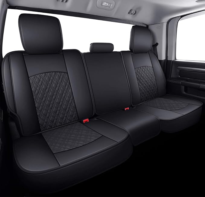 YIERTAI Car Seat Covers for Dodge Ram Fit 2009-2026 1500 2010-2026 2500 3500 Classic Bighorn Longhorn Laramie Tradesman Truck Black Full Set
