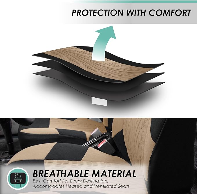 FH Group FB071115 + F11306 Travel Master Seat Covers (Beige) Full Set – Universal Fit for Cars Trucks and SUVs
