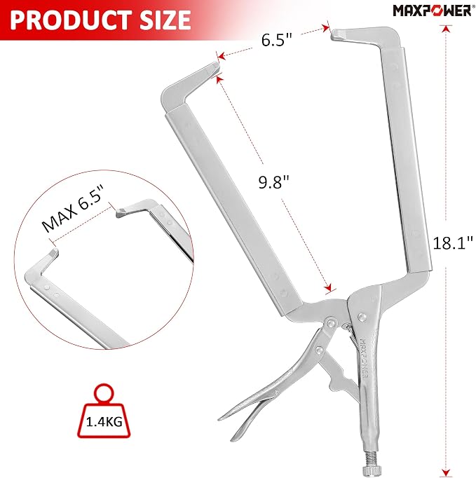 MAXPOWER 18-inch C Clamp Locking Pliers, Locking C Clamp with Regular Tips, Maximum Jaw Capacity Up to 6.5", 2-Piece