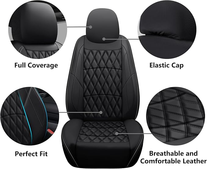 NS YOLO Leather Car Seat Covers,Universal Fit for Most Cars,SUVs and Sedans,Waterproof Luxury Leatherette Cushions, 5 Seats Protectors (Black, Full Set-5 Seats(Front and Rear))