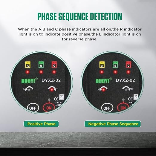 3 Phase Rotation Meter Non Contact Phase Sequence Tester 70V-600V AC Voltage Tester Short Detection, Live Wire Inspection Rotation Meter, with 23.62inch Cable Length,Carrying Bag