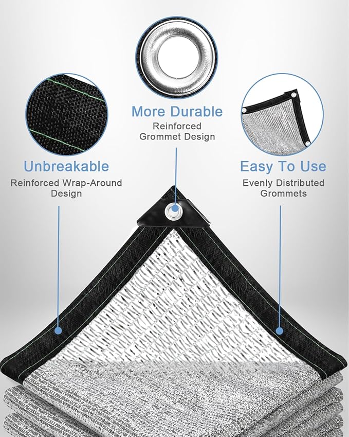 vensovo 30% Aluminum Shade Cloth - Reflective Aluminium Shade Netting Sun Shade Cover with Grommets for Cars, Dogs, Outdoor, RV, Patio (6x20FT)
