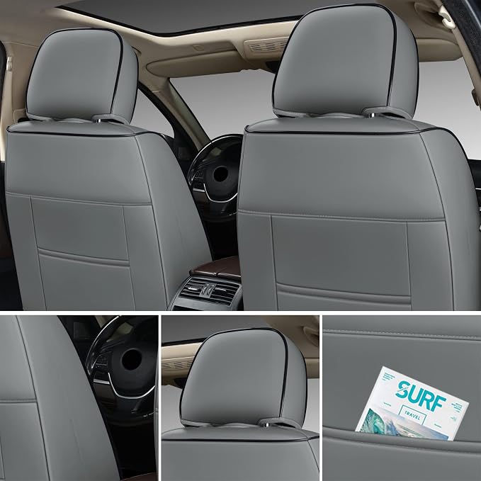 GXT Deluxe Faux Leather Full Coverage Car Seat Cover Anti-Slip Universal Fits for Sedans SUV Pick-up Truck with Headrests,Interior Accessories(Grey and Black)