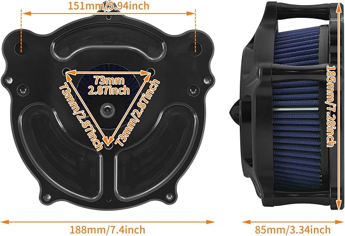 Air Cleaner Filter Aluminum Fit for Harley Touring Road King Street Glide Softail Sportster Dyna (Black Housing Blue Element, C For Touring 08-16,Softail 16-17,Trike 08-16)