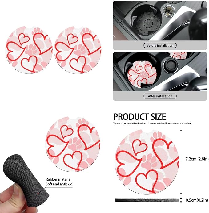 13 Pack Love Heart Dog Paw Car Seat Covers, Heart Shape Cat Paws Steering Wheel Cover Seat Belt Pads, Kitten Puppy Footprint Auto Front and Rear Bench Seat Protector