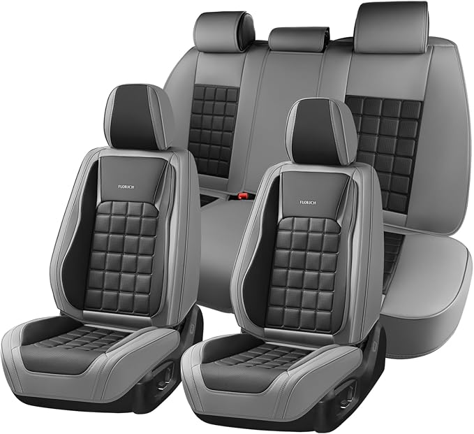 FLORICH Seat Cover, Car Seat Covers Full Set, Waterproof Leather Car Seat Protector 5 Seats, Front and Rear Seat Covers for Cars, Breathable Automotive Seat Covers Protector Fit for Most Cars Trucks