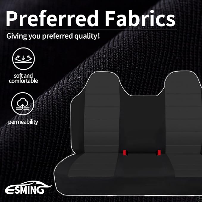 ESMING Front Bench Seat Cover with Molded Headrests for Ford F150 F250 F350 1992 1993 1994 1995 1996 1997 1998 Heavy-Duty Oxford Fabric No Center Armrest Washable Truck Seat Protector - Black