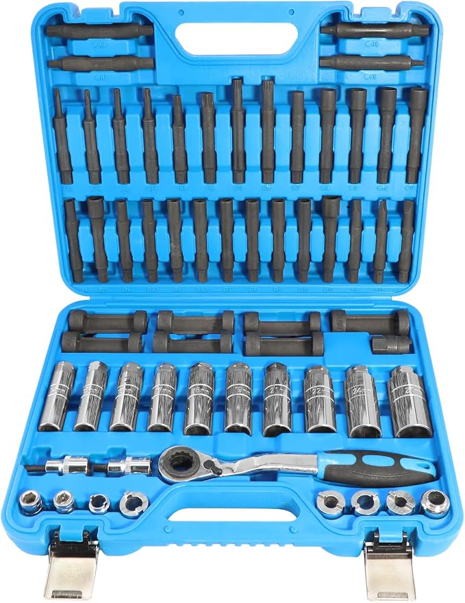 DPTOOL 60pc Shock Absorber Tool Shock Absorber Strut Nut Removal Fixed Kit Steering Hub Suspension Strut Spreader Remove Socket with Ratchet Adaptors