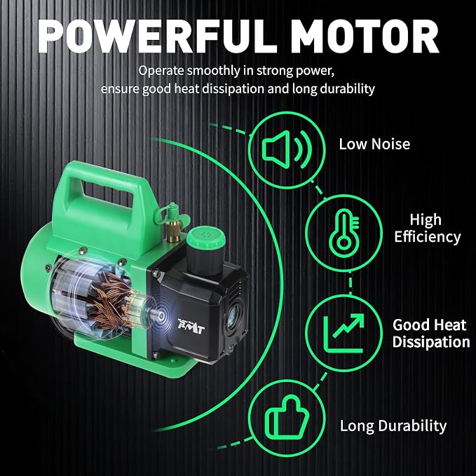 PB Motor Tech Vacuum Pump & Gauge Set, 4.5 CFM Pump w/Brass Manifold Gauge, Quick Couplers, 410 Adapter, Can Tap & Valve Core Tool, For R134A, R12, R22, R502 Refrigerants & AC Maintenance