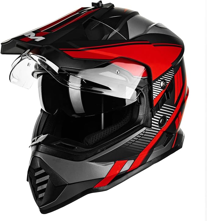 ILM Dual Sport Adventure Motorcycle Helmet with Pinlock Compatible Sun Visor Snowmobile ATV Dirt Bike Off Road Casco Model WS902 RedBlack X-XLarge
