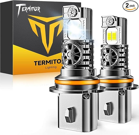 Termitor Brightest 9007/HB5 Light Bulbs, 80,000LM Brightness Hi/Low Beam, 6500K Cool White, 1:1 Halogen Size 9007 Off-road Fog Light, Plug-N-Play, No Adapter Required,IP68 Waterproof, Pack of 2