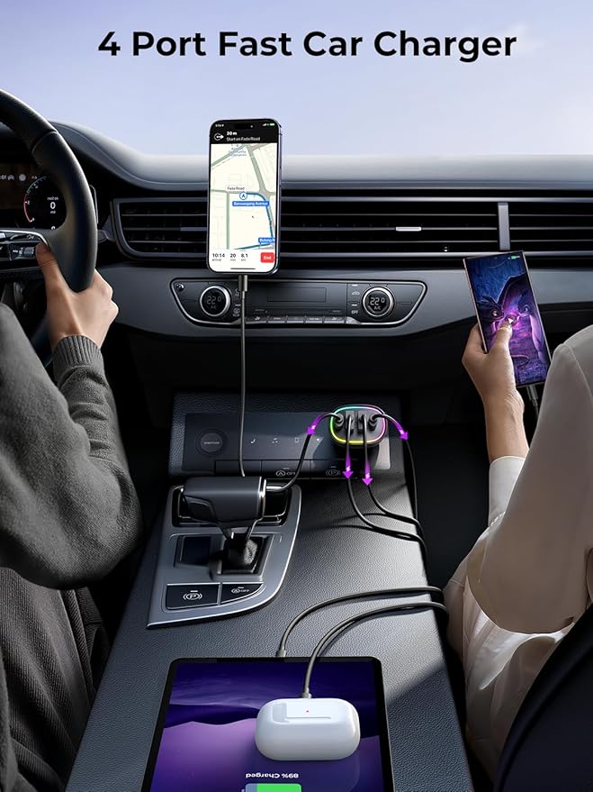 Car Charger USB C, 4 Port 70W Super Fast Charging for iPhone 17 Car Adapter, Dual PD 35W Type C & QC 3.0 USB A Multiport Car Cigarette Lighter Accessories for iPhone 16 15 14 13 12, iPad, Galaxy S26