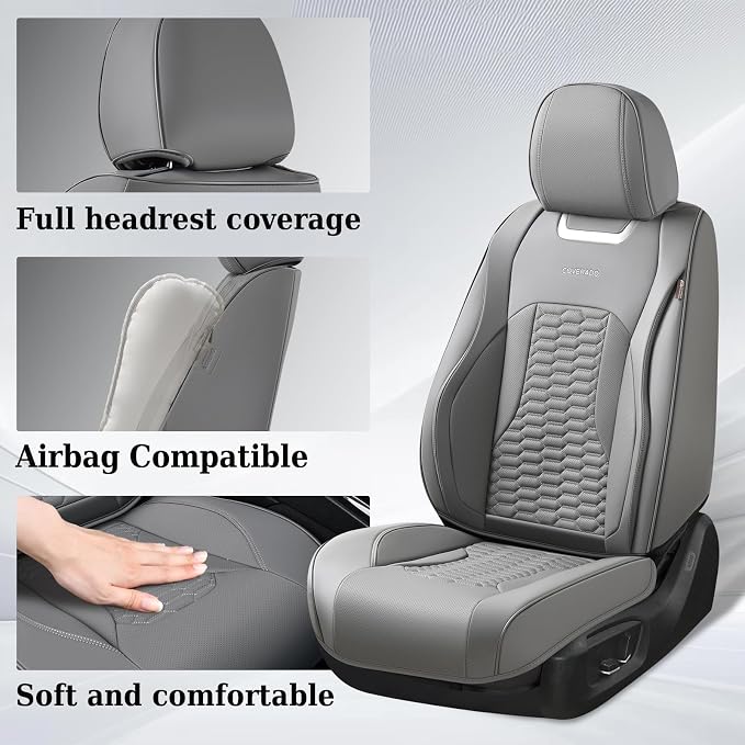 Coverado Seat Covers Front Seats, Leatherette Car Seat Covers, Waterproof Automotive Car Seat Covers Protector Interior Accessories Universal Fit Most Sedans, SUVs, Pick-up Trucks(Gray)