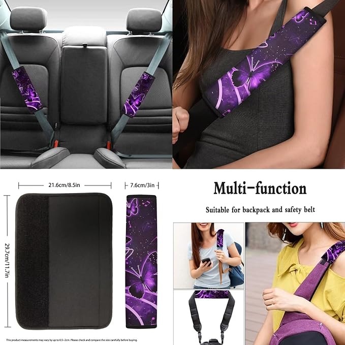 8 Pcs Music Butterfly Car Seat Covers Full Set Car Accessories for Women Front Seat Cover Steering Wheel Armrest Cover Seat Belt Cover for Auto SUV Interior Decoration