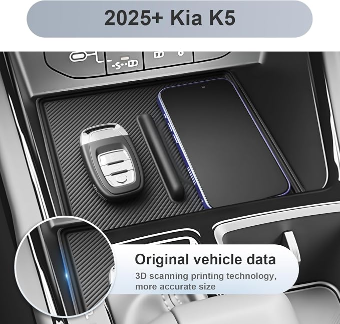 SKTU Upgrade 2-Pack for 2025 2026 Kia K5 Accessories Center Console Organizer for 2025 2026 Kia K5 (LXS/GT-Line/GT/EX) Console Tray & Wireless Charging Mat 2025 2026 K5 GT-Line Console Non-Slip Pad