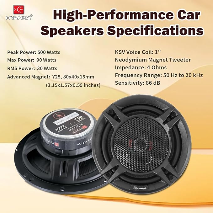 H YANKA ECS-65M 6.5" Car Door Speakers, 350W Peak Power, 2-Way Coaxial Full-Range Stereo, Clear Sound, Low Distortion, with Install Kit, Ideal for Cars, Trucks, Jeeps (1 Pair)