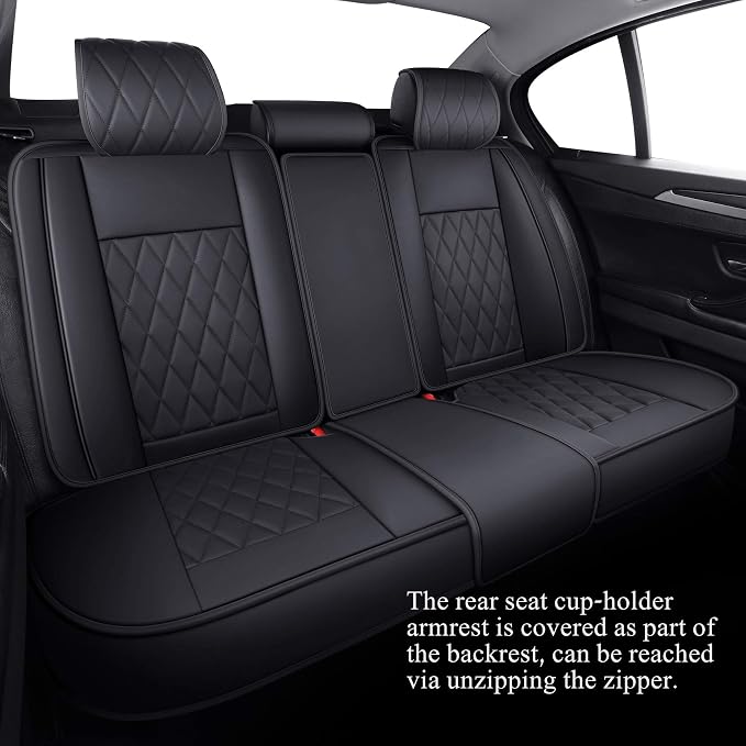Aierxuan 5 Car Seat Covers Waterproof Leather Universal Compatible with Honda CRV Civic Accord Odyssey HRV Elantra Ford Yaris Sienna Jeep Chevy Subaru Nissan Rogue Soul Toyota(Full Set, Black)