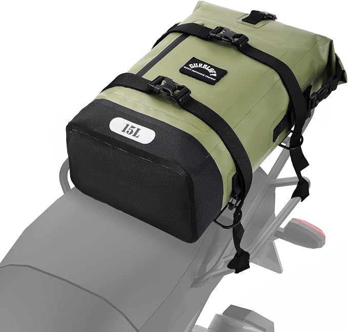 Motorcycle Saddle Bag, 15L Waterproof Motorcycle Tail Bag, PVC Bag | 2 Size and 3 Color Options Travel Bag, Rear Seat Bag, Backpack Field Green GT-15GN