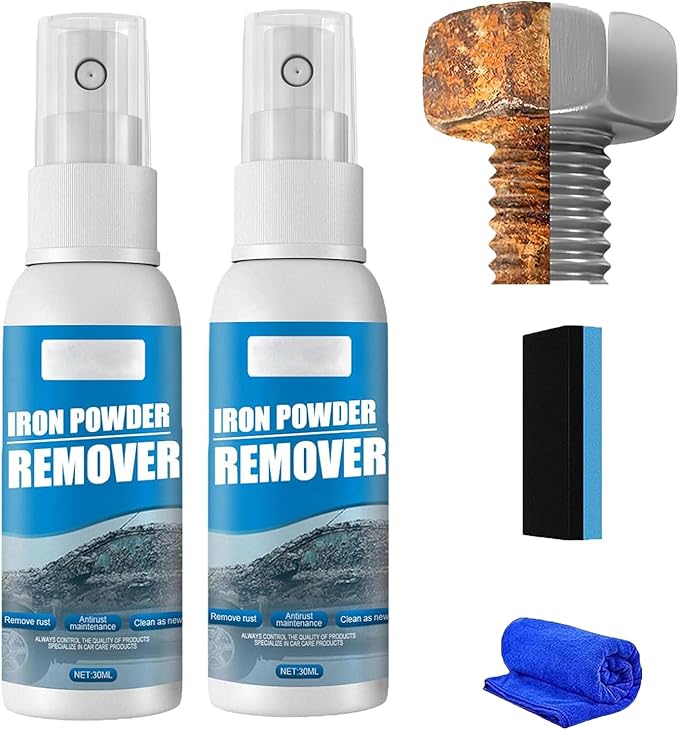 Iron Powder Remover Spray, Multi-Functional Quick-Acting Rust Removal Spray, Portable Rust Remover Sprays for Metal, Fast-Acting Formula & Easy Application for Vehicles, Tools (2Portable)