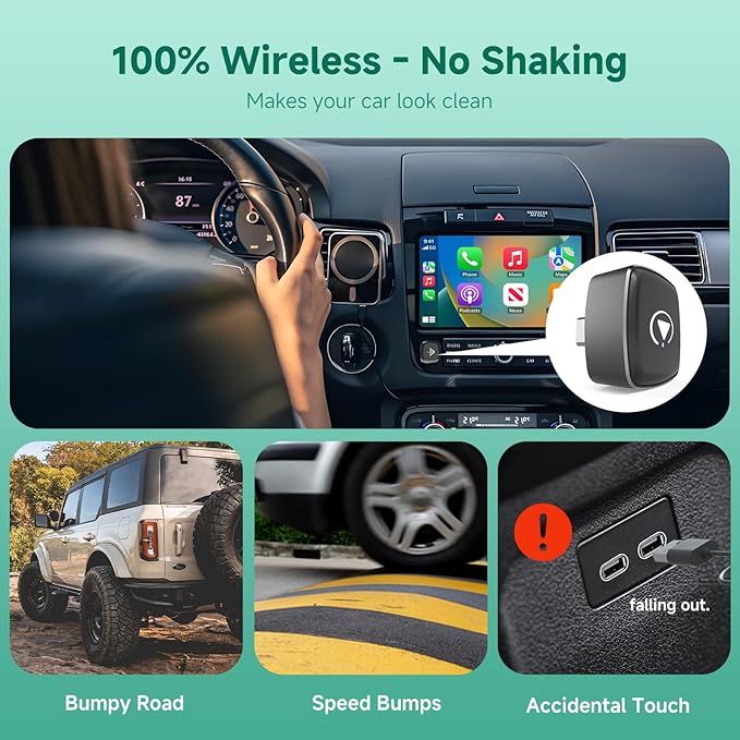 M1-C Wireless CarPlay Android Auto Adapter, Native USB-C Direct Plug, 2-in-1 Wired to Wireless Dongle, No Adapter Needed, Mini Cable-Free Design, Aluminum Alloy & Glass for USB-C Port Cars