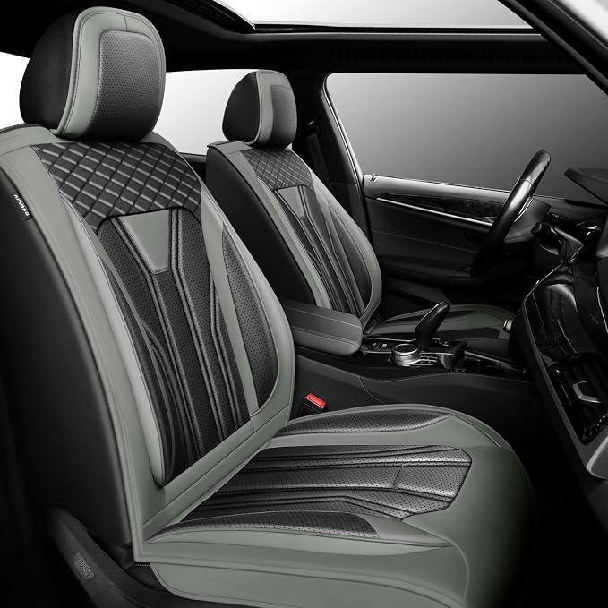 Fit Sorento Car Seat Covers Premium Leather(Front Seat Only)for KIA Sorento 2007-2026. Waterproof， Breathable, Scratch-Resistant & All-Weather Seat Cushion Protector (2 Front Seat, Gray&Black)