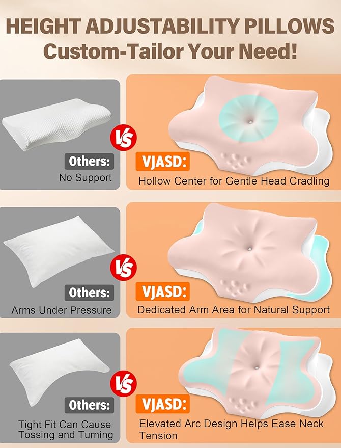 Cervical Neck Pillow for Pain Relief – Ergonomic Memory Foam Pillow for Side Sleeper Contour Orthopedic Bed Pillow for Neck Support with Cooling Cover – Ideal Christmas Birthday Gift for Women - Pink