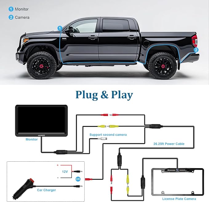 H9 License Plate Backup Camera HD Front Rear View Reverse Camera with 7 LED Night Vision 170 Degree Viewing Angle, Waterproof, for Cars