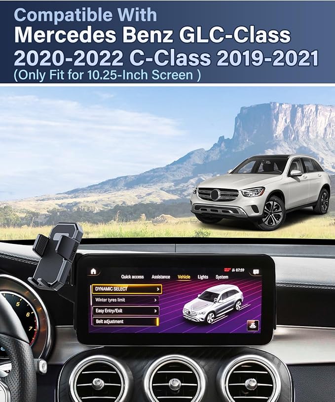 PZK Car Phone Holder for Mercedes-Benz GLC-Class 2020 2021 2022 /C-Class 2019 2020 2021 Accessories 10.25-Inch Screen Fixed Clip Auto Lock Car Phone Mount 360° Rotation Fit iPhone & 4.0-7.0'' Phones
