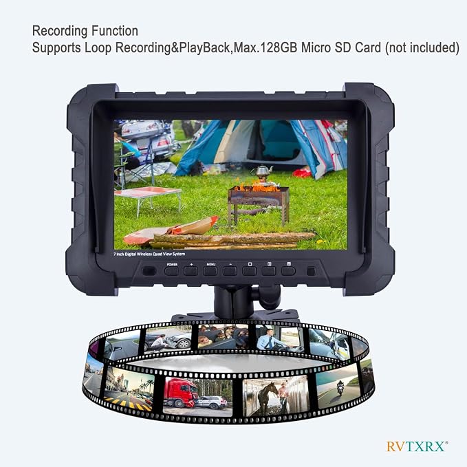 Digital Wireless Backup Camera System with 7" HD Split Screen Monitor, No Lag DVR Recording, IP69K Waterproof Rear View Camera for RV, Trailer, Truck, Camper, 5th Wheel, 984ft Range & Night Vision