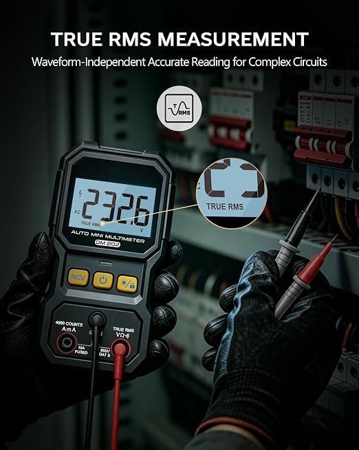 DM202 Mini Multimeter, 4000 Counts True RMS Auto-Ranging, NCV, Voltage/Current/Resistance/Continuity, Data Hold Backlight, Portable Pocket Meter for Auto Home Electrical Test