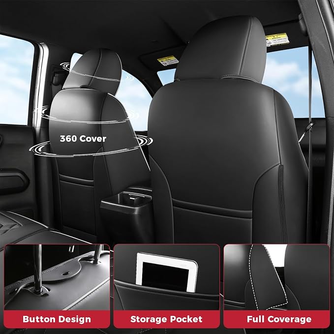 FREESOO Tacoma 2016-2023 Seat Covers Custom Fit for Toyota Tacoma Double Crew Cab Faux Leather Full Set Pickup Truck Seat Covers (Full Set, BlackGrey)