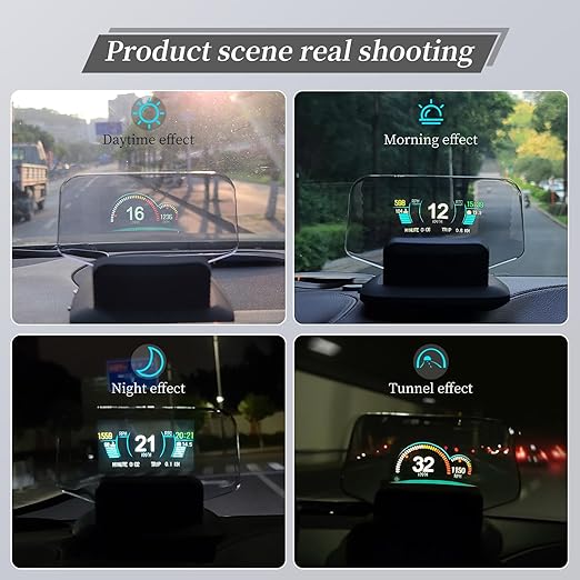 Car HUD Dual Mode OBD2 GPS Heads Up Display Real Time Speed, RPM, Temp, Overspeed Alarm Universal Windshield Projection for GM Ford Dodge Jeep Toyota SUV Truck (2009+)