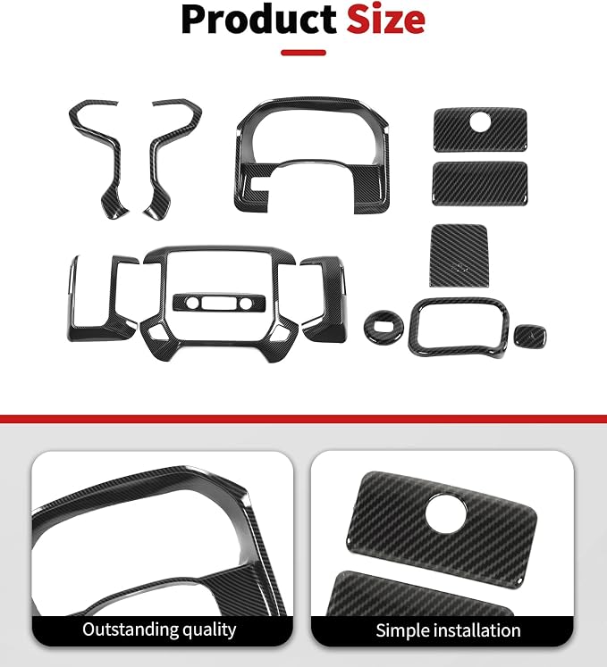 JWWY Interior Trim Kit Compatible with 2014–2017 Chevy Silverado & GMC Sierra, Center Console Dashboard Passenger Side Glove Box & Push Start Button Cover Trim Accessories Carbon Fiber 15pcs