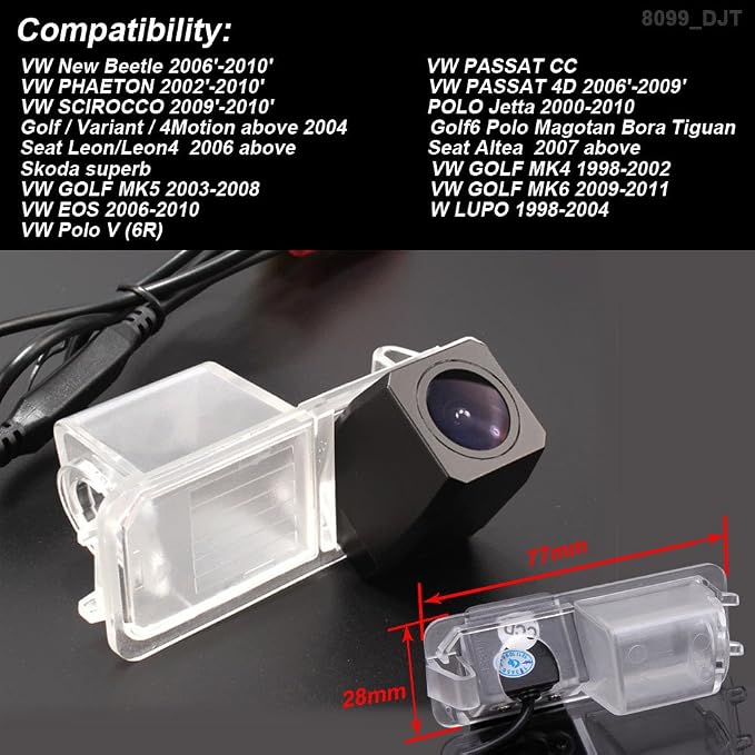 HD Car Backup Camera Night Vision,Waterproof License Plate Rear View Camera Reversing Camera for New Beetle Passat CC Phaeton Scirocco Polo Golf Skoda Superb Seat Leon Leon4
