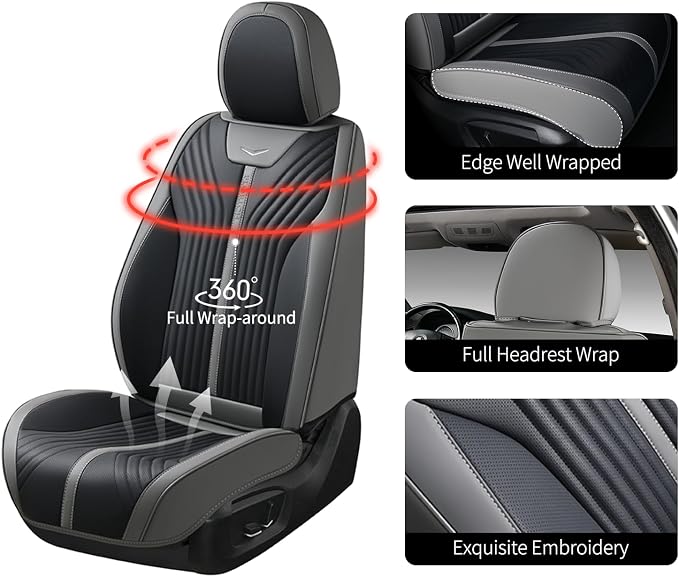 FLORICH Seat Covers for Car Waterproof Seat Cover Full Set Leather Car Seat Cushion Universal Carseat Cover Front and Rear Fit for Most Cars Trucks SUV, Gray&Black
