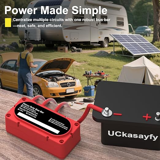 Heavy Duty Bus Bar 300A 12V Power Distribution Block with 5/16" (M8) 4-Posts Terminals Block with Cover for Automotive, Marine, Battery System (Black & Red)