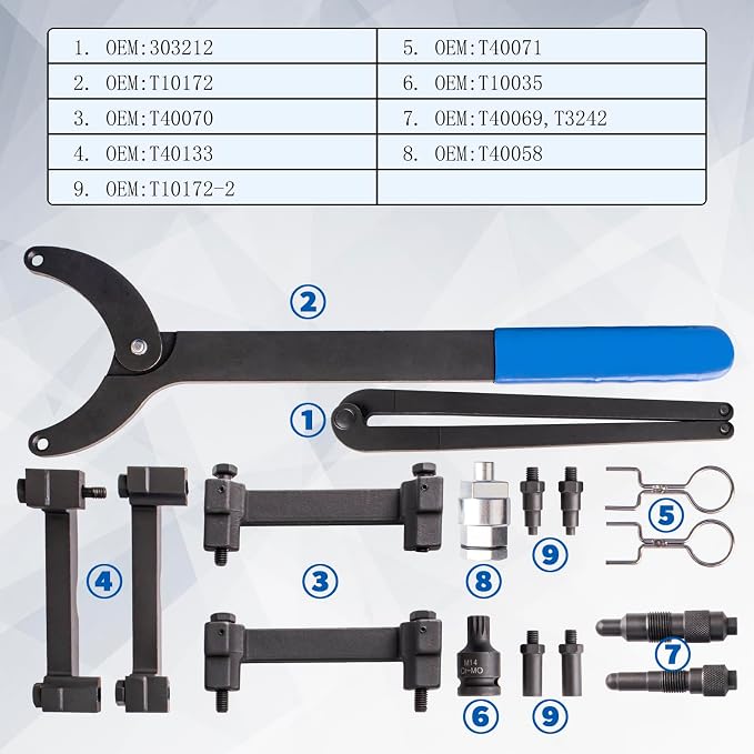 16PC Engine Timing Tool Kit for Audi VW 3.0T 2.0 2.4 2.8 3.2 4.2 5.2, Camshaft Alignment Locking Tool Set, Replaces T40133 T40070 T10172 T40069 T10035, Professional Grade