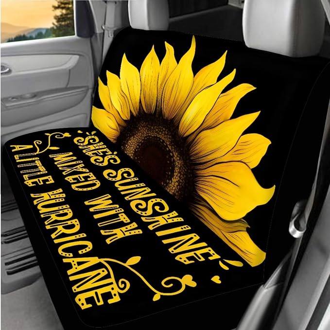 BIGCARJOB Sunshine Sunflower Car Seat Covers Full Set 12 Pcs Sunflower Print Car Accessories Interior Seat Protector for Womens Seat Belt Cover,Armrest Pads,Cup Holder Coaster