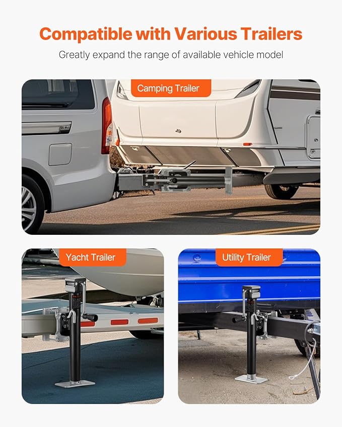 VEVOR Trailer Jack, 2500 lbs Dynamic Load Capacity, Heavy Duty Swivel Bolt-on Trailer Jack with Ergonomic Handle, 15-inch Vertical Travel, Suitable for RV, Horse, Utility, Camping and Yacht Trailers