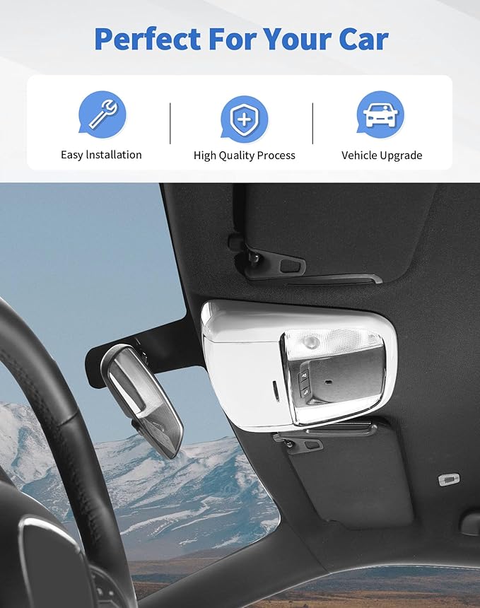 Roof Reading Light Cover Trim Fit for 2011 + Dodge Charger/Durango/Chrysler 300 Interior Accessories White Reading Lamp Decals Cover Trim Sticker Kit