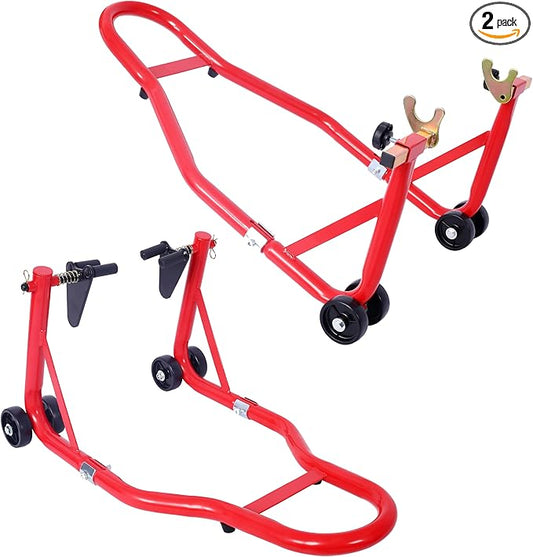 Donext Motorcycle Stand 1000LB Sport Bike Front and Rear Wheel Lift Swingarm Paddock Stands Red, U