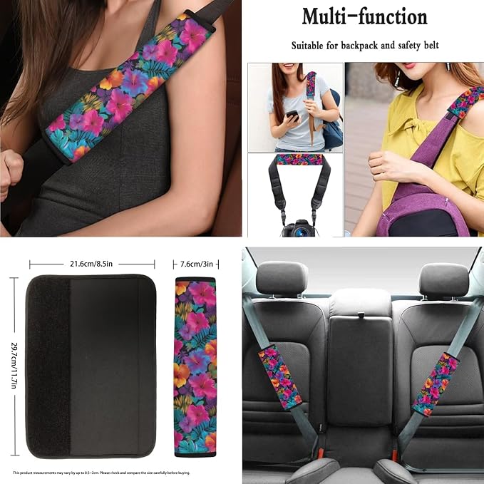 AFPANQZ Tropical Flowers 11 Pieces Auto Accessories Set Car Seat Decoration Covers Full Set with Hand Brake Cover + Gear Shift Knob Cover + Seat Belt Pads + Car Coaster + Steering Wheel Cover