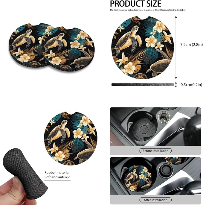 Howilath Sea Turtle Boho Floral Car Front Seat Covers Set Anti-Slip Auto Accessories with Keychain/Seatbelt Pads/Steering Wheel Cover/Armrest Cushion/Coasters, Easy to Install