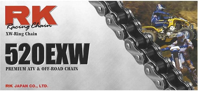 RK Racing Chain 520EXW-96 (520 Series) Steel 96 Link Extreme Performance Off-Road and ATV XW-Ring Chain with Connecting Link