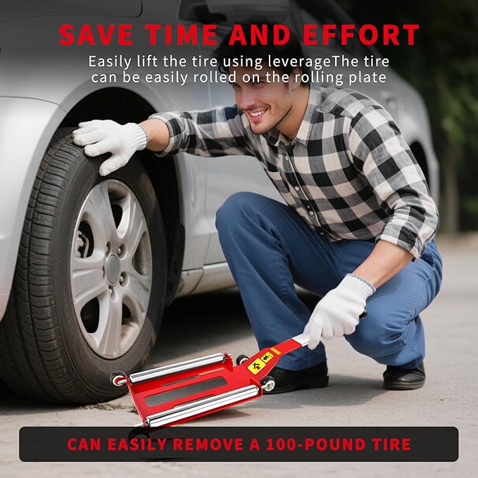 Portable Effortless Tire Jack Tool with Roller Plate and Ramp, Removable Handle with Screw [ Roller Plate + Separate Ramp Version ]