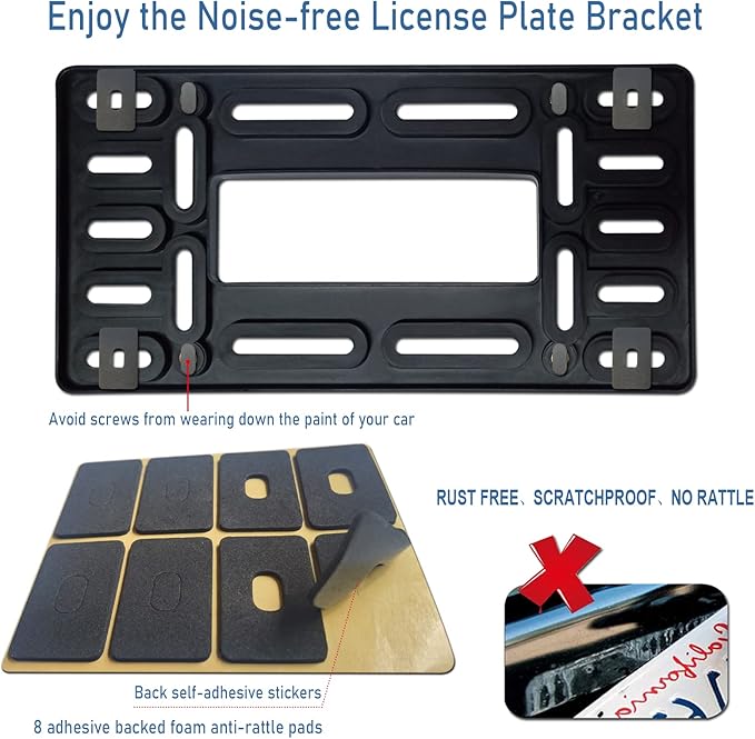 BGGTMO Front License Plate Mounting Kit- License Plate Bracket Holder Frame- Universal Bumper Car Tag Frame Mount Adapter with Stainless Steel Screw Cap, Cable Ties