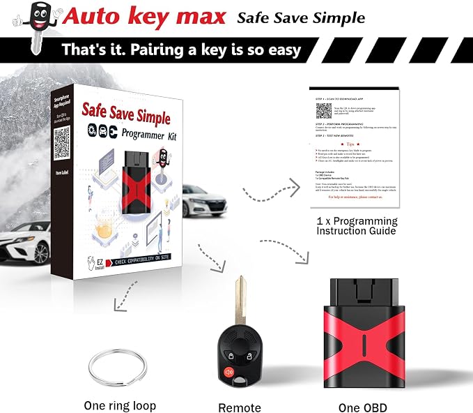 Programmable Keyfob, Replacement Car Keys and Fob Programmer Kit for 2005-2012 Ford Focus Mustang Fusion Edge Escape Exolorer Remote OUC6000022