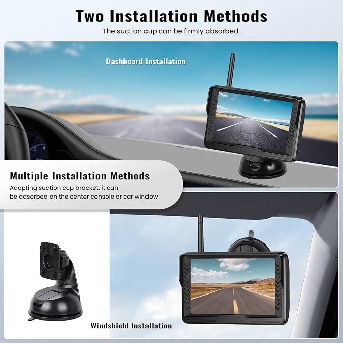 Wireless Backup Camera for Car with 5 inch Monitor Easy Setup IR Night Vision IP69 Waterproof License Plate Reverse Camera DIY Parking Lines Rear View Camera System for Car Truck SUV Pickup Van