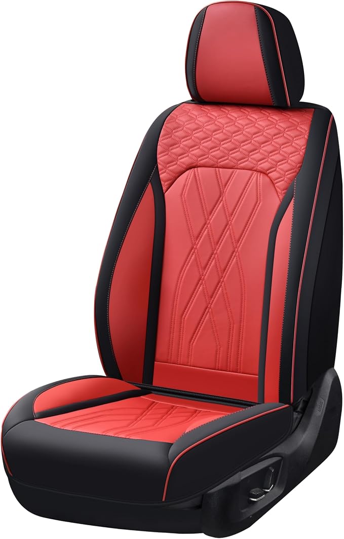 FLORICH Leather Front Seat Covers Red Car Seat Cover Breathable Waterproof Seat Cover for Cars Automotive Seat Covers 2 Front Seats Protector Universal Fit for Most Car Truck SUV, Black&Red